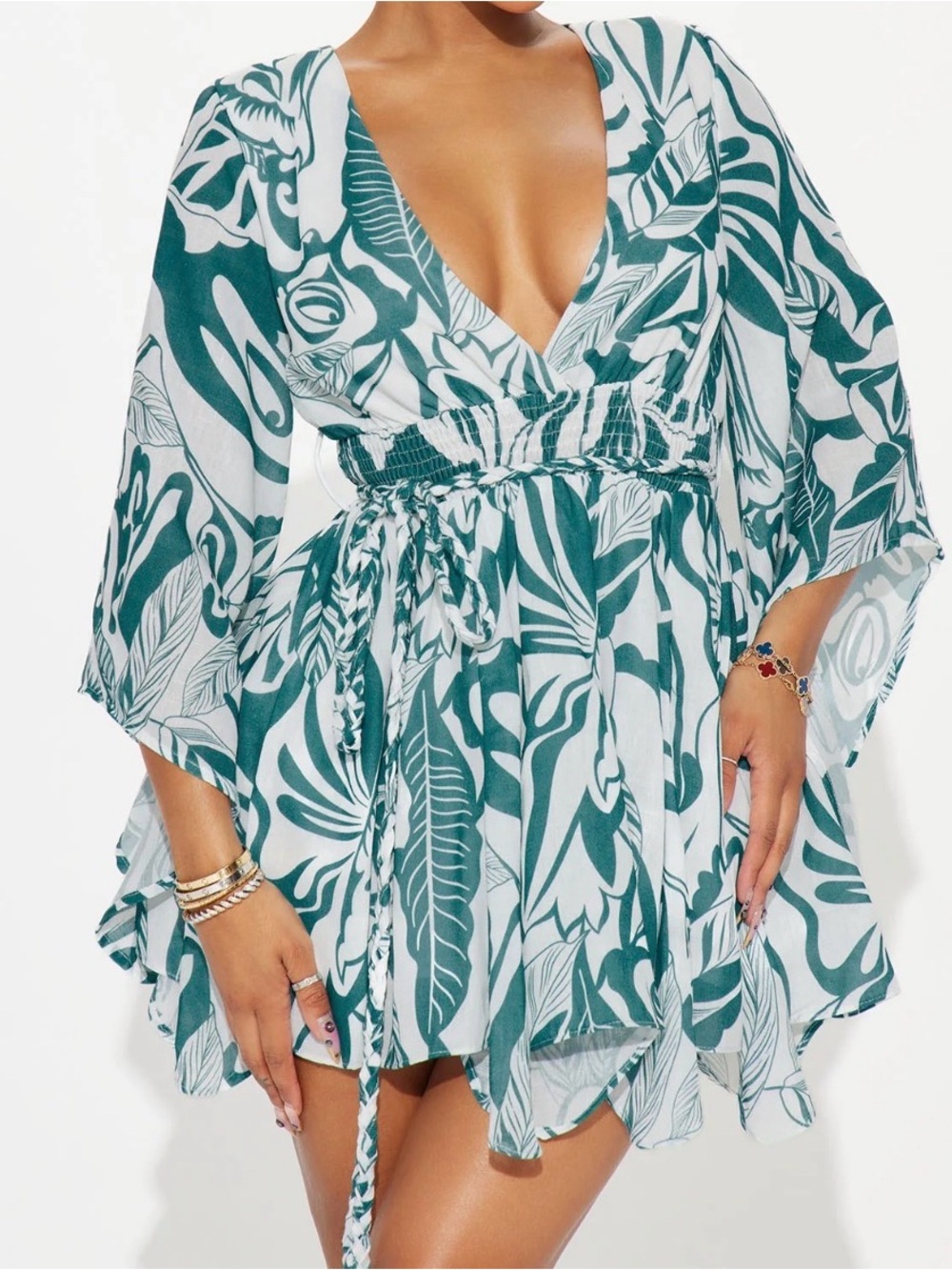 🦋🪞V-Neck Bell Sleeve Mini Fit & Flare Dress Rope Waist Detail XS/Never Worn! 🪞🦋